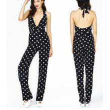 Halterneck Ploka Dot Sexy Black Chiffon Women Jump Suite